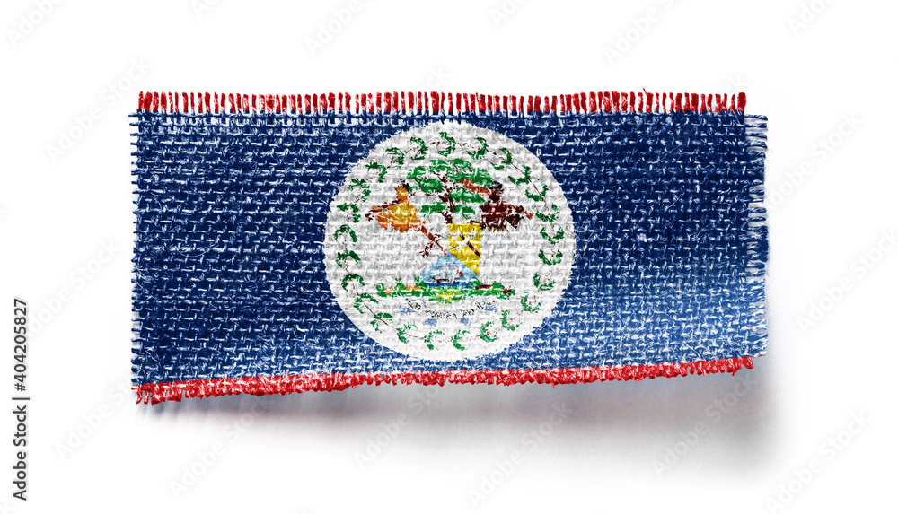 Obraz premium Belize flag on a piece of cloth on a white background