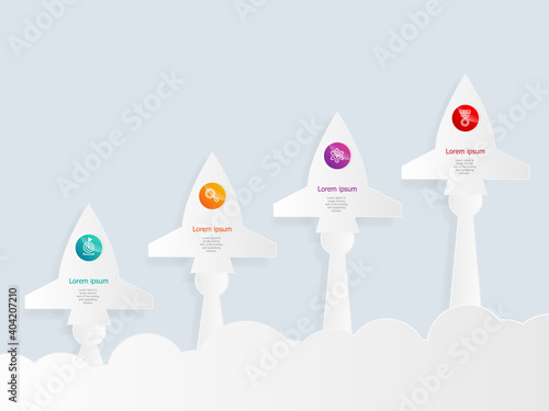 business startup with rocket infographics