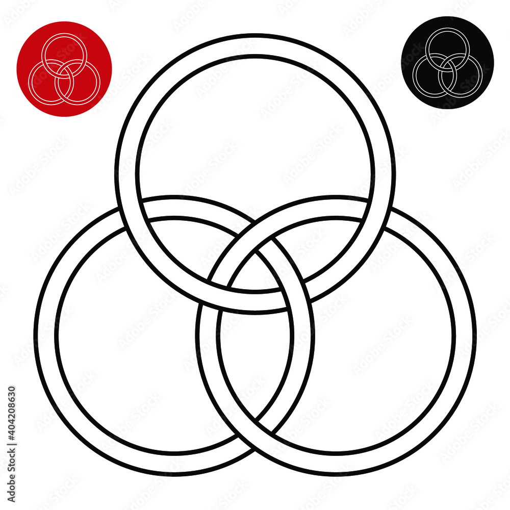 Ancient religious and occult simbol. Holy Trinity. Borromean Rings. Valknut. Colorful and monochrome. Vector image. Ancient religious and occult simbol. Holy Trinity. Borromean Rings. Valknut. Colorful and monochrome. Vector image.