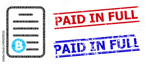 Bitcoin pricelist star mosaic and grunge Paid in Full stamps. Red and blue stamps with distress style and Paid in Full tag.