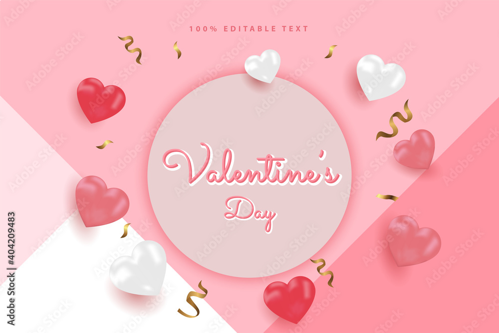 happy valentine's day banners sale promotion and discount, realistic style with editable text effect. Premium Vector