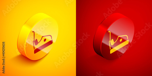 Isometric Bumper car icon isolated on orange and red background. Amusement park. Childrens entertainment playground, recreation park. Circle button. Vector. Free Download Isometric Bumper car icon isolated on orange and red background. Amusement park. Childrens entertainment playground, recreation park. Circle button. Vector. - GFXLoad