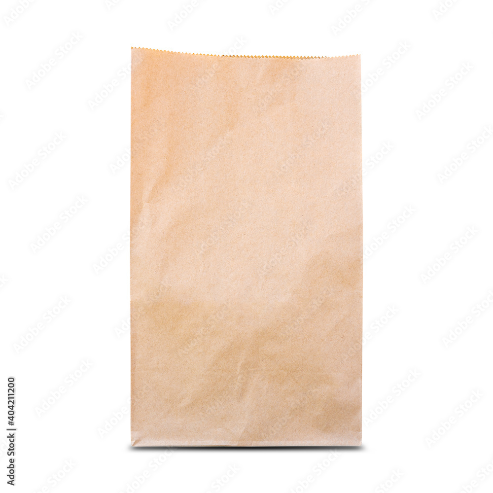 Brown paper bag isolated on white background.