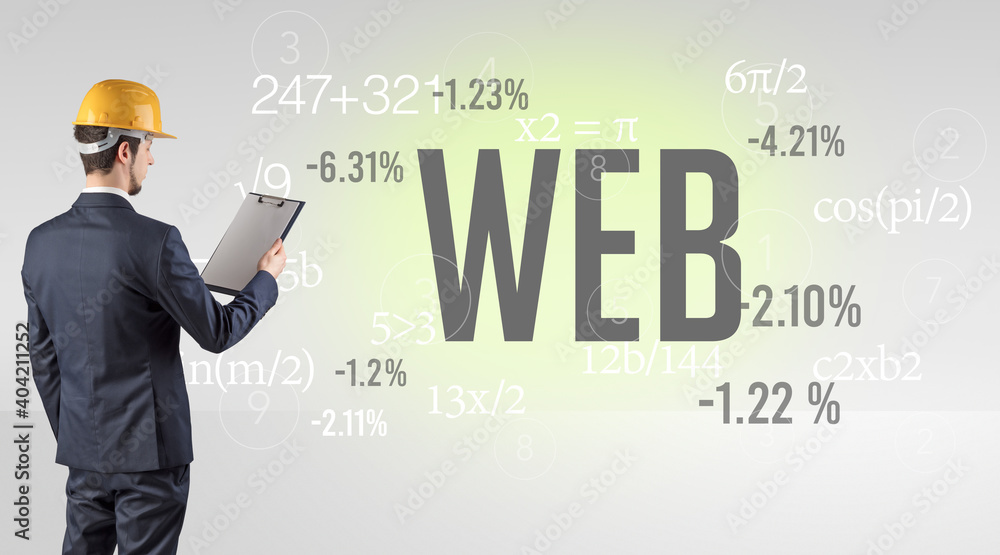 Technology Engineer in hard hat with WEB abbreviation Technology Engineer in hard hat with WEB abbreviation