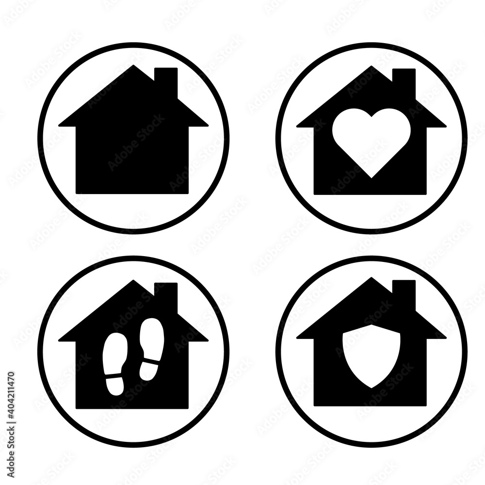 Set of stay home  icon, house symbol, collection of quarantine covid virus vector illustration isolated on white background