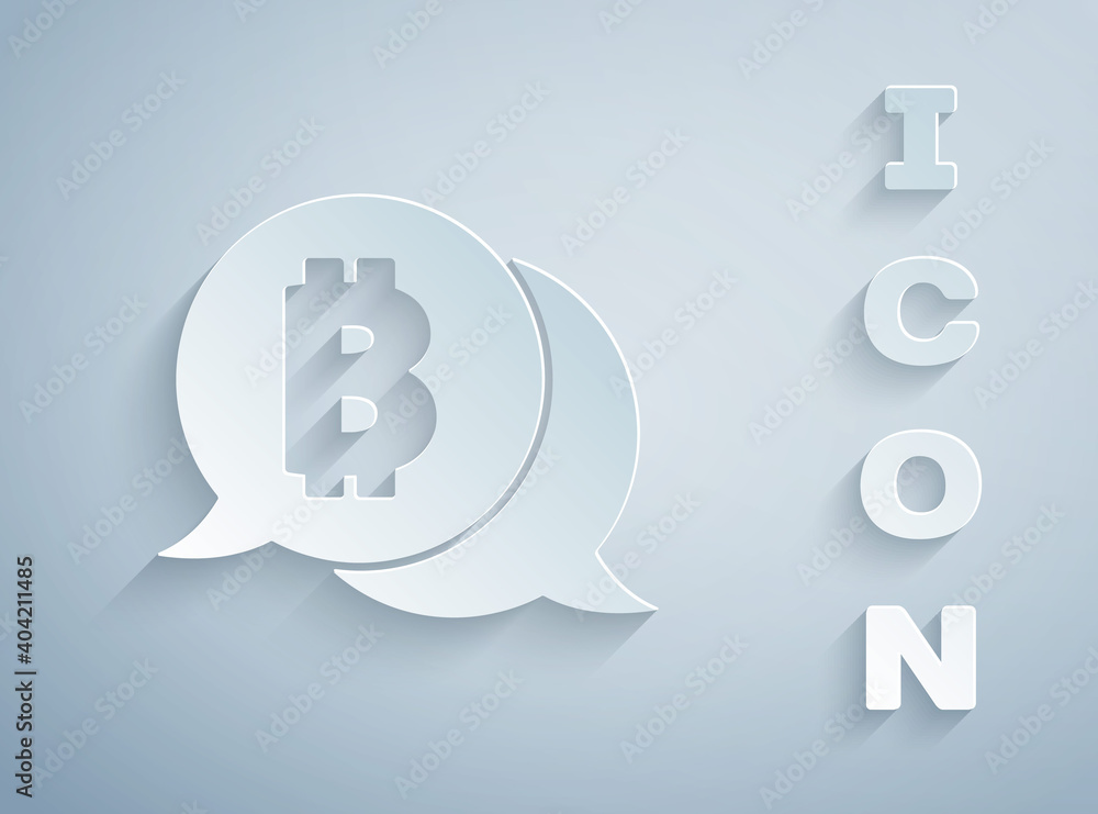 Paper cut Cryptocurrency coin Bitcoin icon isolated on grey background. Physical bit coin. Blockchain based secure crypto currency. Paper art style. Vector. Paper cut Cryptocurrency coin Bitcoin icon isolated on grey background. Physical bit coin. Blockchain based secure crypto currency. Paper art style. Vector.