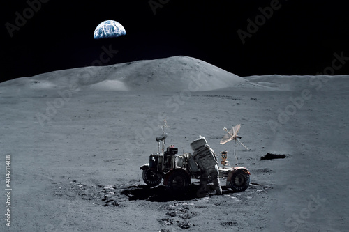 Canvas Print The astronaut performs manipulations on the lunar surface