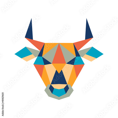 Geometric polygonal head bull. Abstract colorful animal. Vector illustration.	
