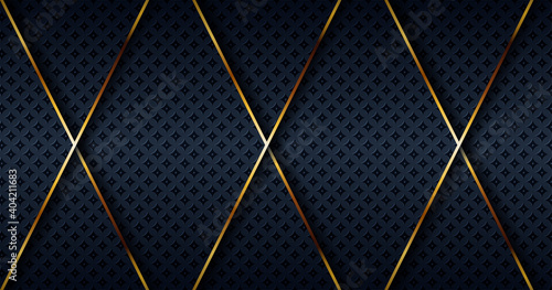 Modern dark 3d abstract navy blue background with golden line shape
