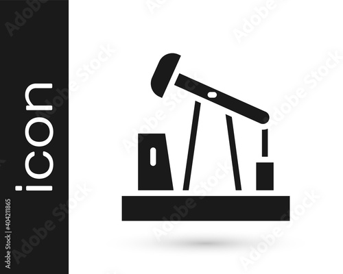 Black Oil pump or pump jack icon isolated on white background. Oil rig. Vector.