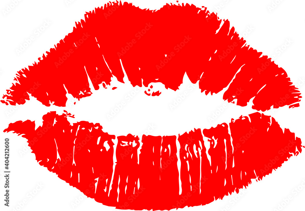 Red lipstick kiss on white background. Vector flat illustration for design. Printing of the lips. Red lipstick kiss on white background. Vector flat illustration for design. Printing of the lips.