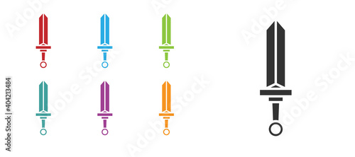 Black Medieval sword icon isolated on white background. Medieval weapon. Set icons colorful. Vector.