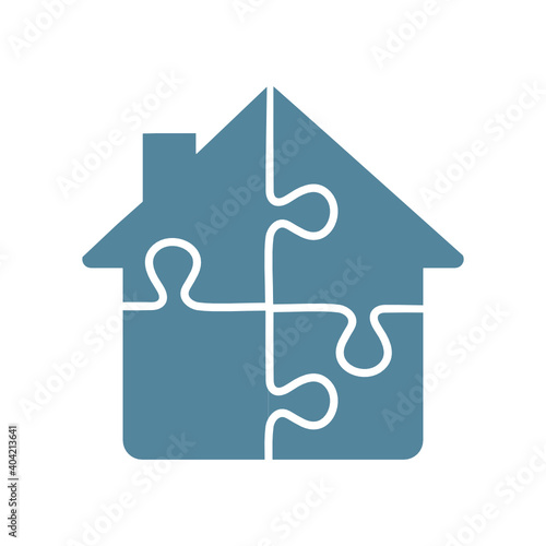Puzzle house icon on white background.