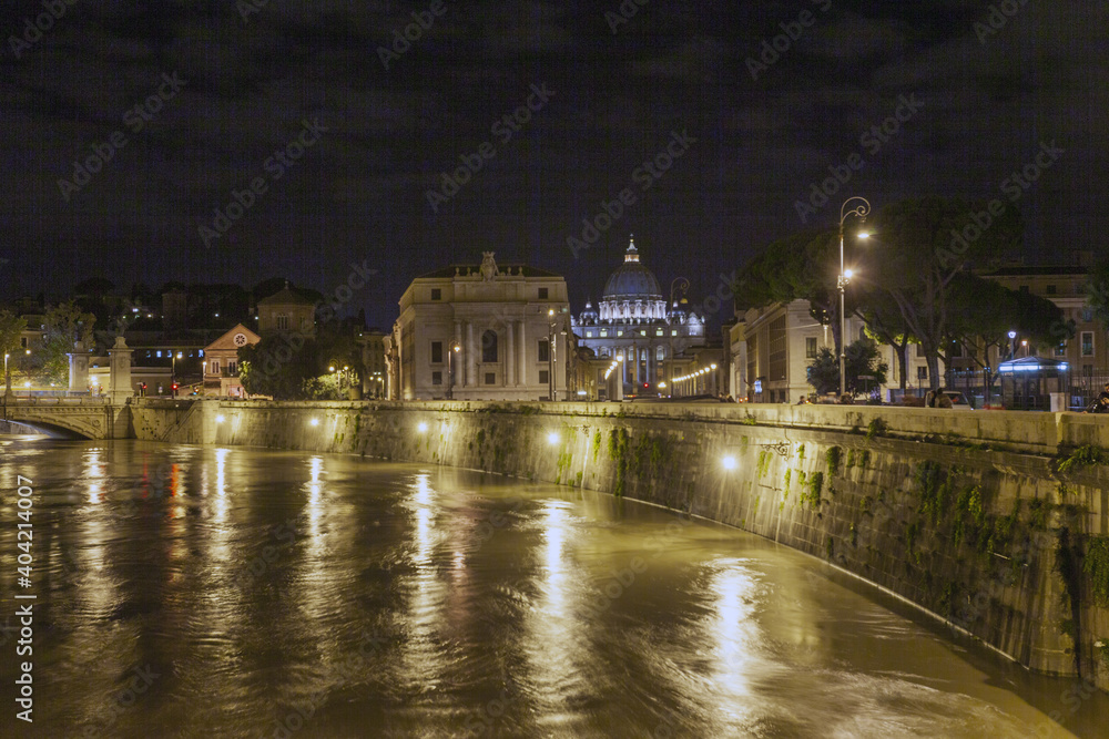 Full of the Tiber River in Rome. Lots of rain and a lot of water flowing towards the sea