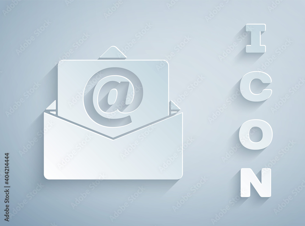 Paper cut Mail and e-mail icon isolated on grey background. Envelope symbol e-mail. Email message sign. Paper art style. Vector. Paper cut Mail and e-mail icon isolated on grey background. Envelope symbol e-mail. Email message sign. Paper art style. Vector.