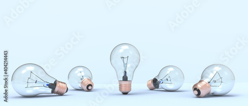 Creative idea inspiration and lightbulb concept on blue Background. minimal style. motivation to success - 3d rendering