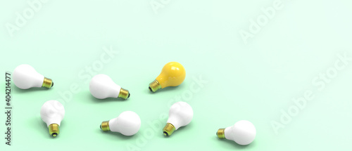 Creative idea inspiration and lightbulb concept on Green Background. minimal style.motivation to success- 3d rendering