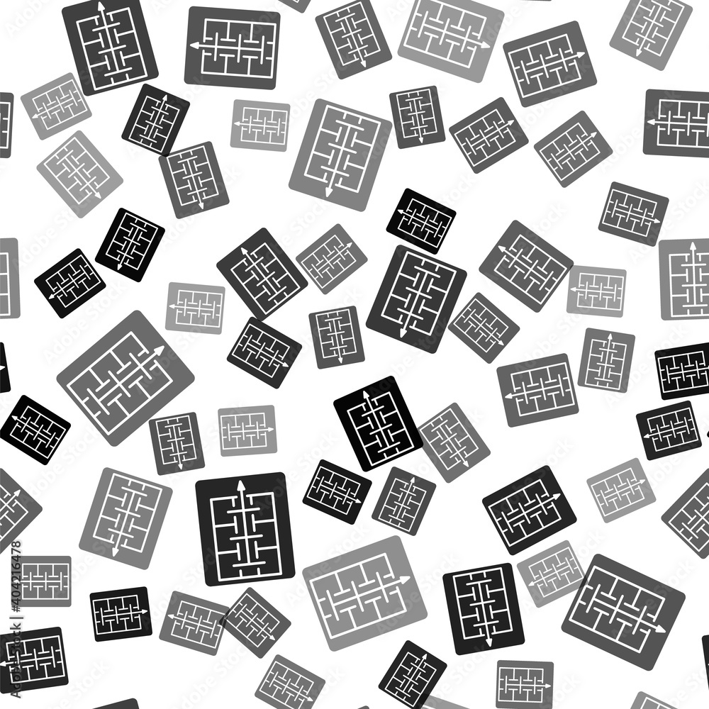 Black Evacuation plan icon isolated seamless pattern on white background. Fire escape plan. Vector. Black Evacuation plan icon isolated seamless pattern on white background. Fire escape plan. Vector.