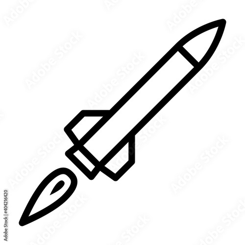 Guided missile weapon or ballistic rocket weapon with booster line art vector icon for apps and websites