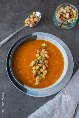 Pumpkin soup bowls with seeds 