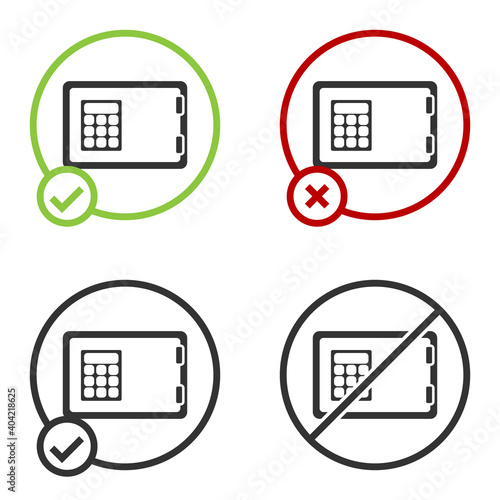 Black Safe icon isolated on white background. The door safe a bank vault with a combination lock. Reliable Data Protection. Circle button. Vector.