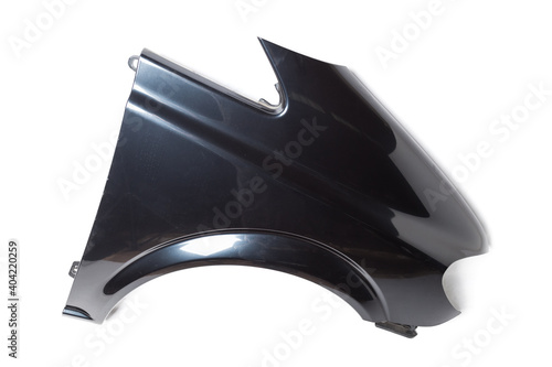 Stampa su tela Black plastic fender on a white isolated background in a photo studio for sale or replacement in a car service