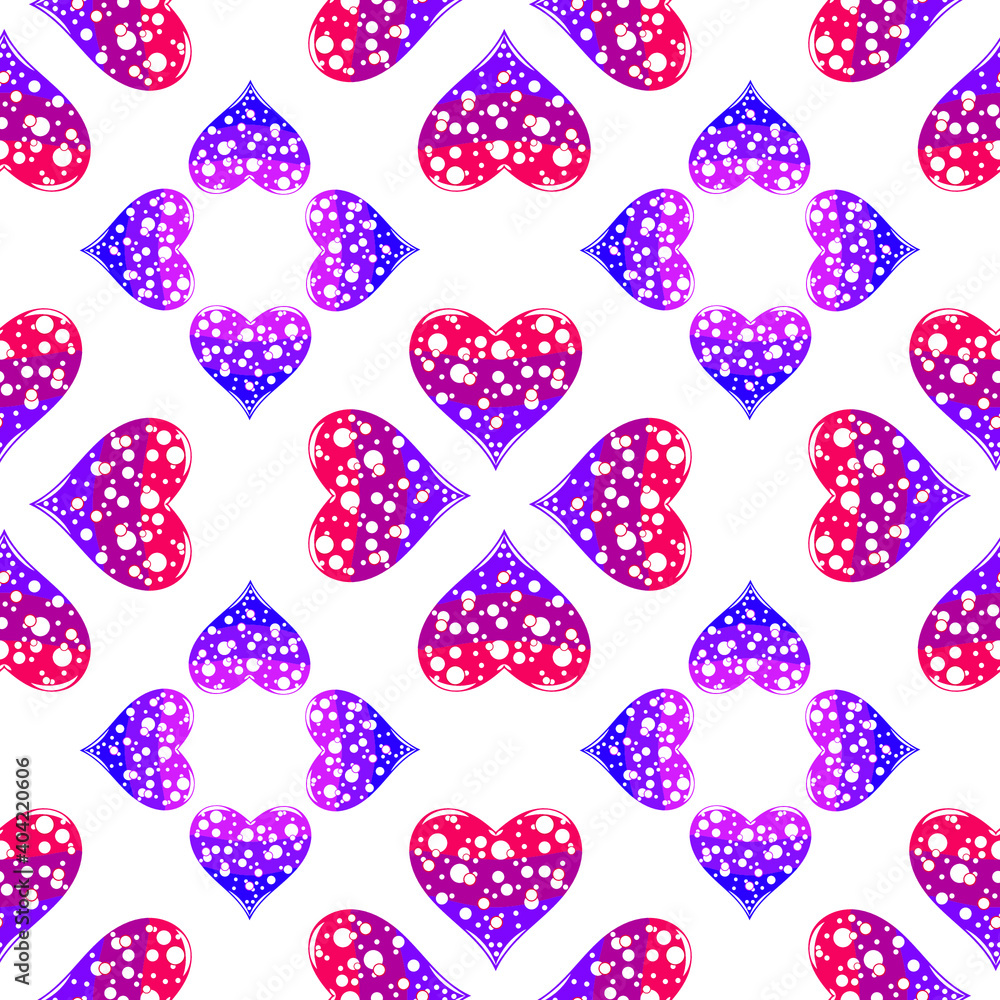 seamless pattern of bright red hearts with bubbles inside on a white background seamless pattern of bright red hearts with bubbles inside on a white background