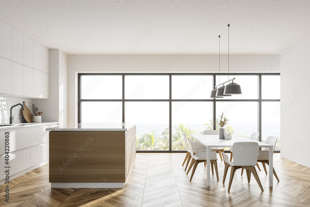Fototapeta premium White kitchen interior with table, side view
