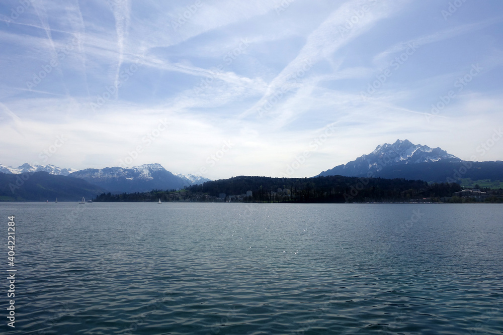 Luzern lake and Swiss Alps landscape view, central Switzerland Luzern lake and Swiss Alps landscape view, central Switzerland