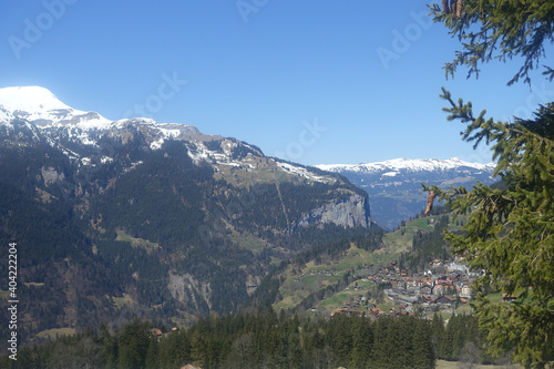 A natural landscape of snow-capped mountains taken in Interlaken, Switzerland