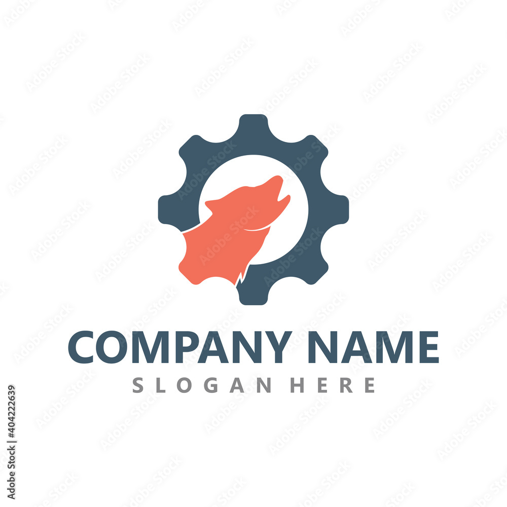 Obraz premium fox with gear logo design template vector