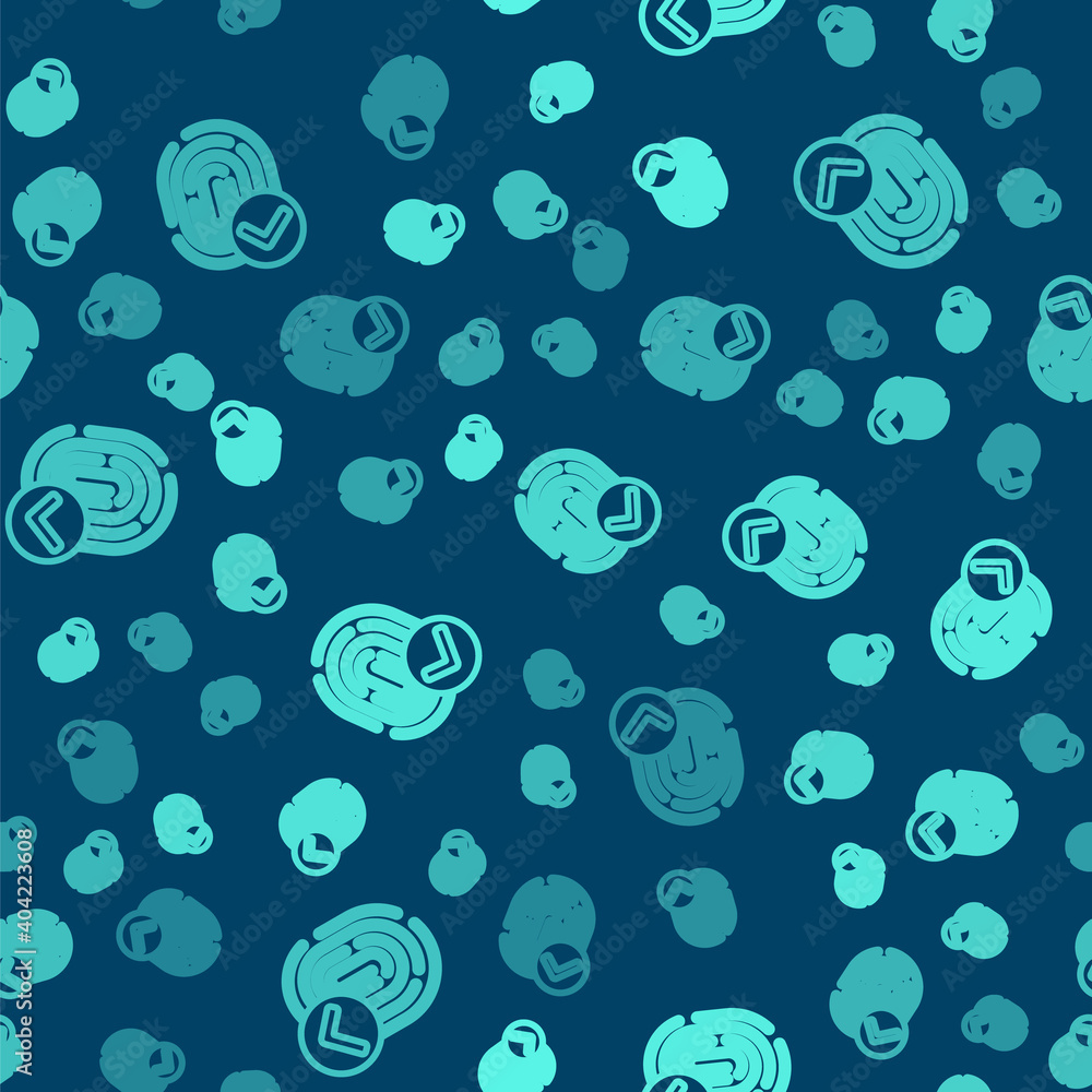 Green line Fingerprint icon isolated seamless pattern on blue background. ID app icon. Identification sign. Touch id. Vector. Green line Fingerprint icon isolated seamless pattern on blue background. ID app icon. Identification sign. Touch id. Vector.