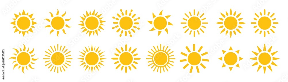 Sun icons set isolated on white background. Shine sun ray vector illustration. Sun icons set isolated on white background. Shine sun ray vector illustration.