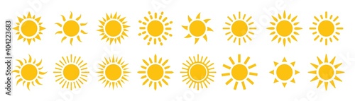Sun icons set isolated on white background. Shine sun ray vector illustration.