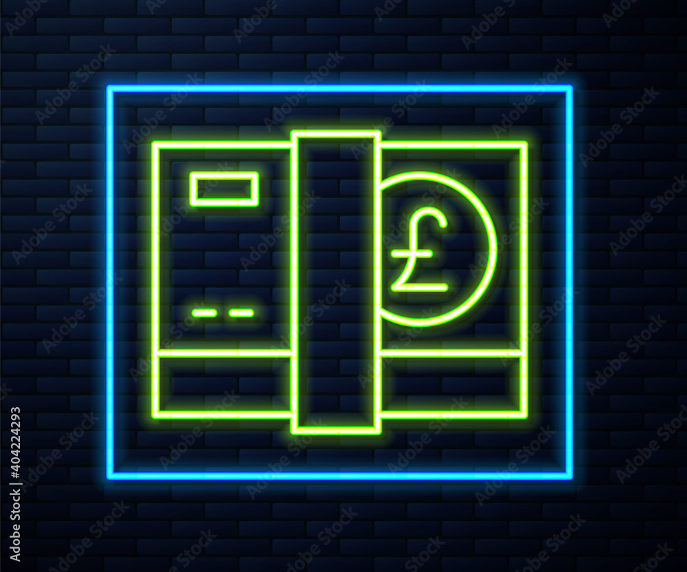 Glowing neon line Pound sterling money icon isolated on brick wall background. Pound GBP currency symbol. Vector. Glowing neon line Pound sterling money icon isolated on brick wall background. Pound GBP currency symbol. Vector.