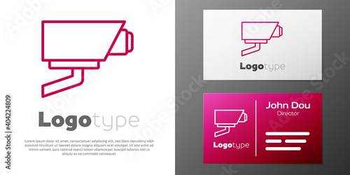 Logotype line Security camera icon isolated on white background. Logo design template element. Vector.