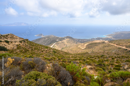 North coast of the island of Ios. Mountainous scenic landscape Cyclades, Greece