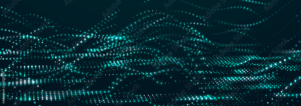 Digital wave with many dots. Abstract backdrop of dynamic wave. Technology or science banner. 3d widescreen Digital wave with many dots. Abstract backdrop of dynamic wave. Technology or science banner. 3d widescreen