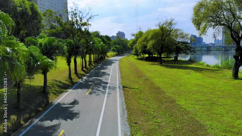 Aerial photography of Keelung Riverside Park in Taipei, Taiwan, with clean bike lanes Aerial photography of Keelung Riverside Park in Taipei, Taiwan, with clean bike lanes