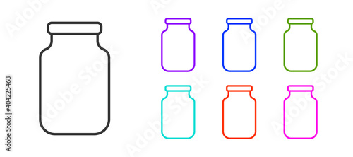 Black line Glass jar with screw-cap icon isolated on white background. Set icons colorful. Vector.