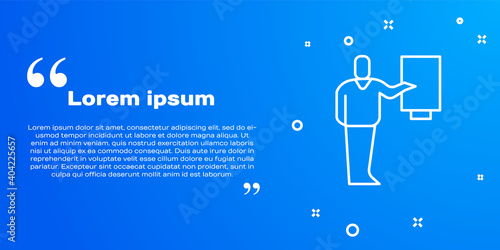 White line Museum guide icon isolated on blue background. Vector.