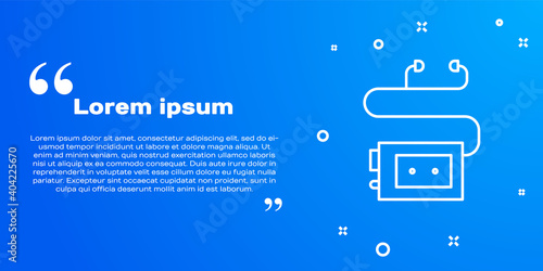 White line Museum audio guide icon isolated on blue background. Headphones for excursions. Vector.