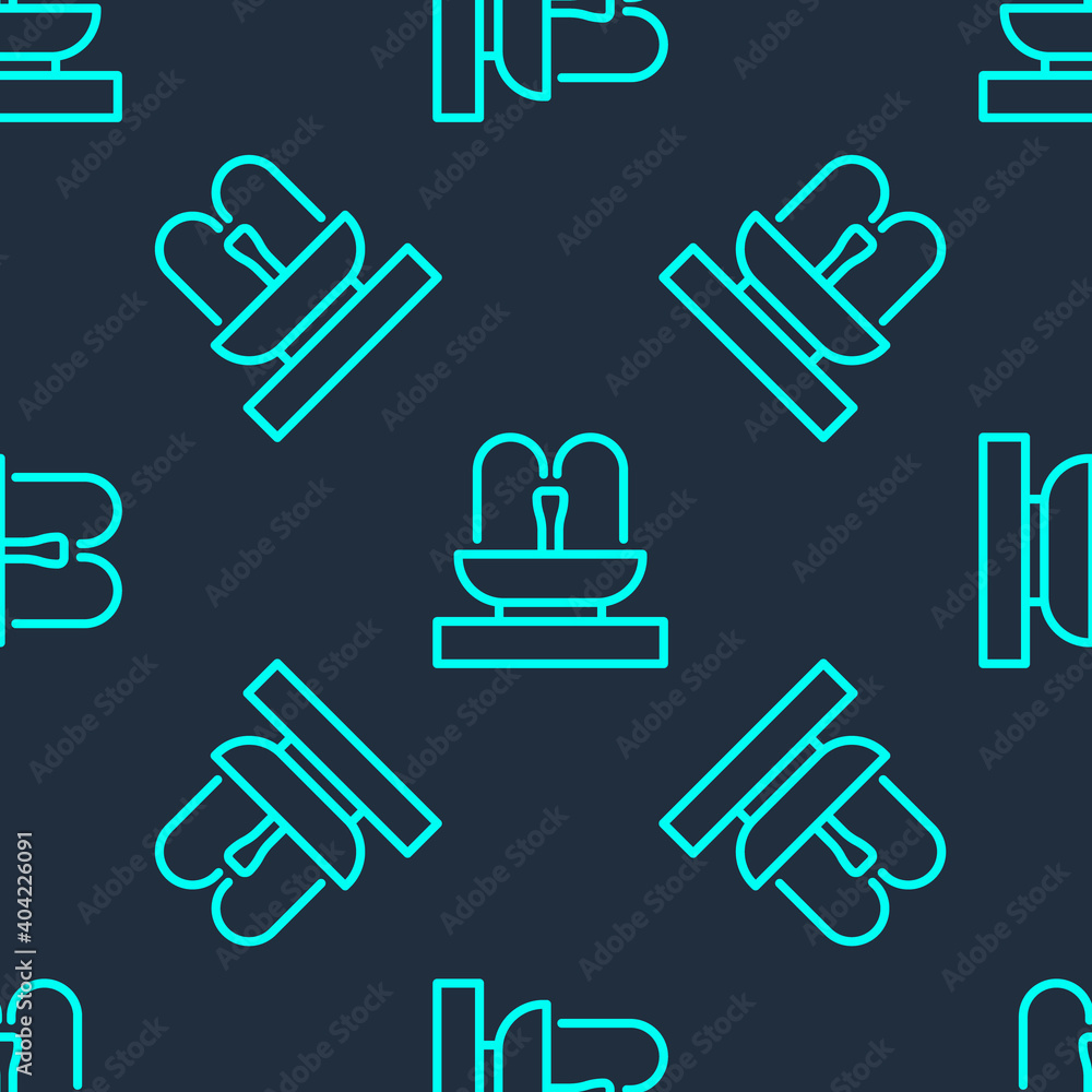 Green line Fountain icon isolated seamless pattern on blue background. Vector. Green line Fountain icon isolated seamless pattern on blue background. Vector.