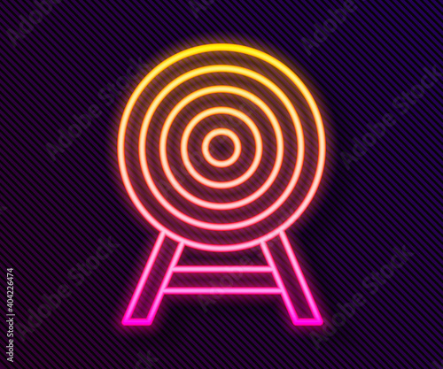 Glowing neon line Target with arrow icon isolated on black background. Dart board sign. Archery board icon. Dartboard sign. Business goal concept. Vector.