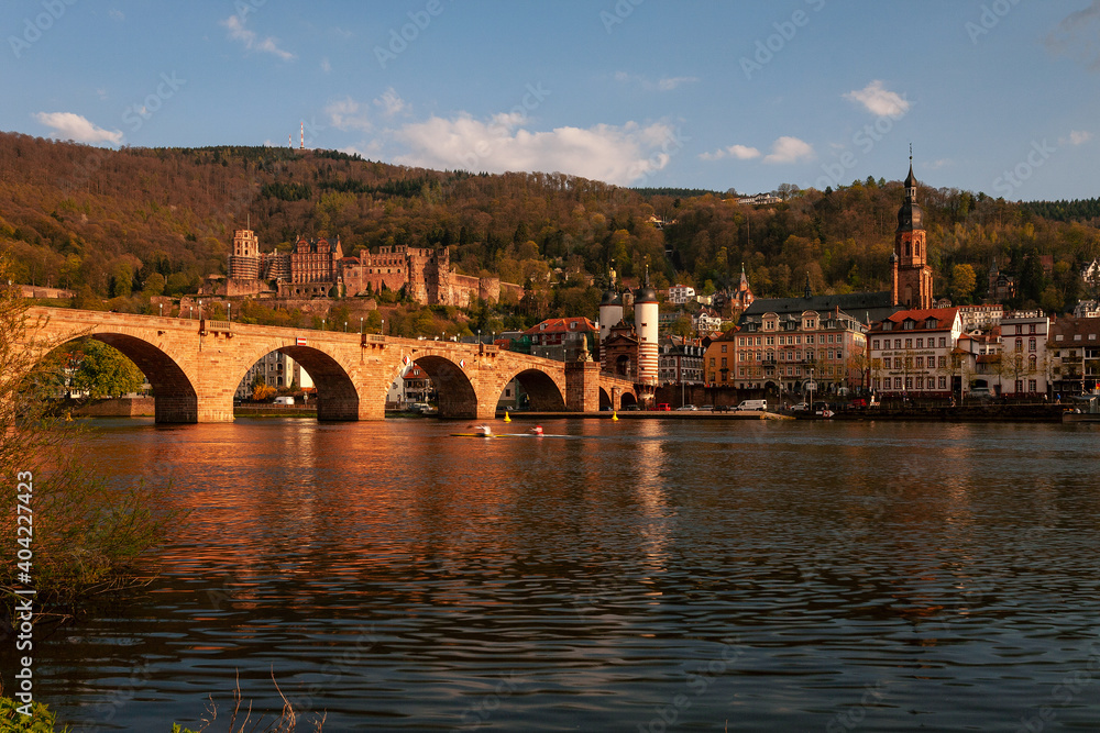 panoramic view of Heidelberg old town with castle ruins