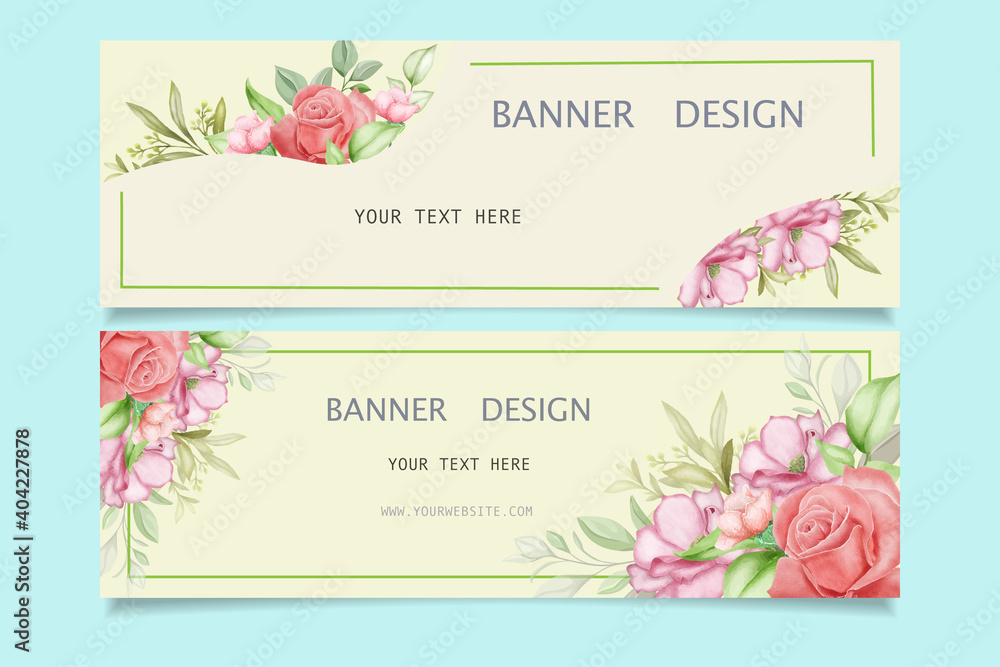 rose flowers and leaves floral background banner