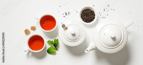 Classic English black tea concept, view from above