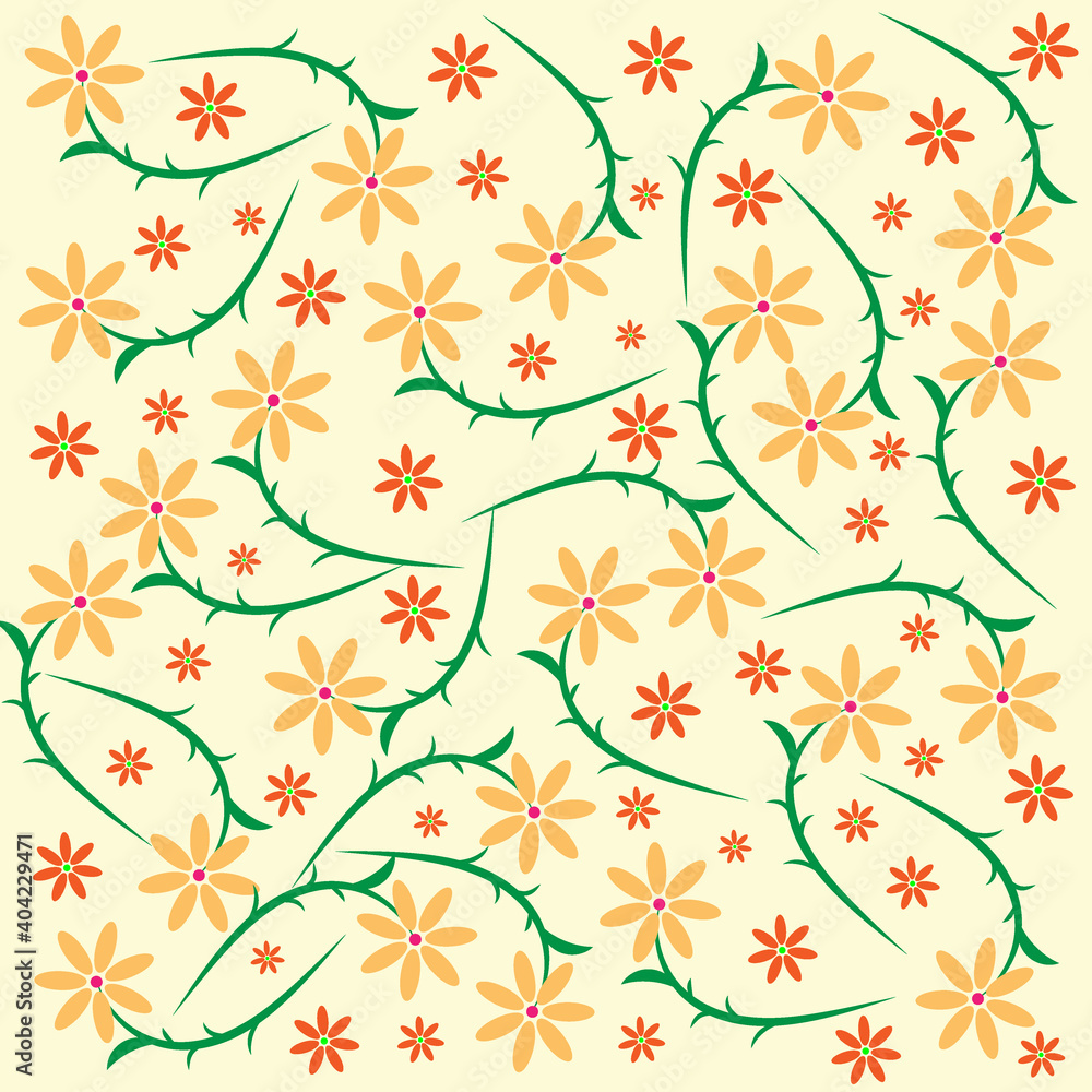 Orange flower pattern with light yellow background Orange flower pattern with light yellow background