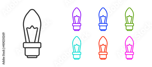 Black line Light bulb with concept of idea icon isolated on white background. Energy and idea symbol. Inspiration concept. Set icons colorful. Vector.