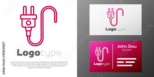 Logotype line Electric plug icon isolated on white background. Concept of connection and disconnection of the electricity. Logo design template element. Vector.